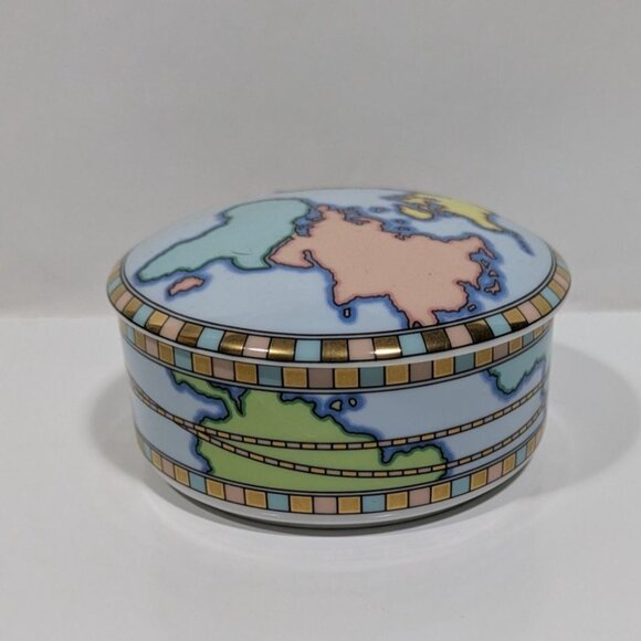 Tiffany Company Globe Trinket Box With Gold Trim - Picture 3 of 12